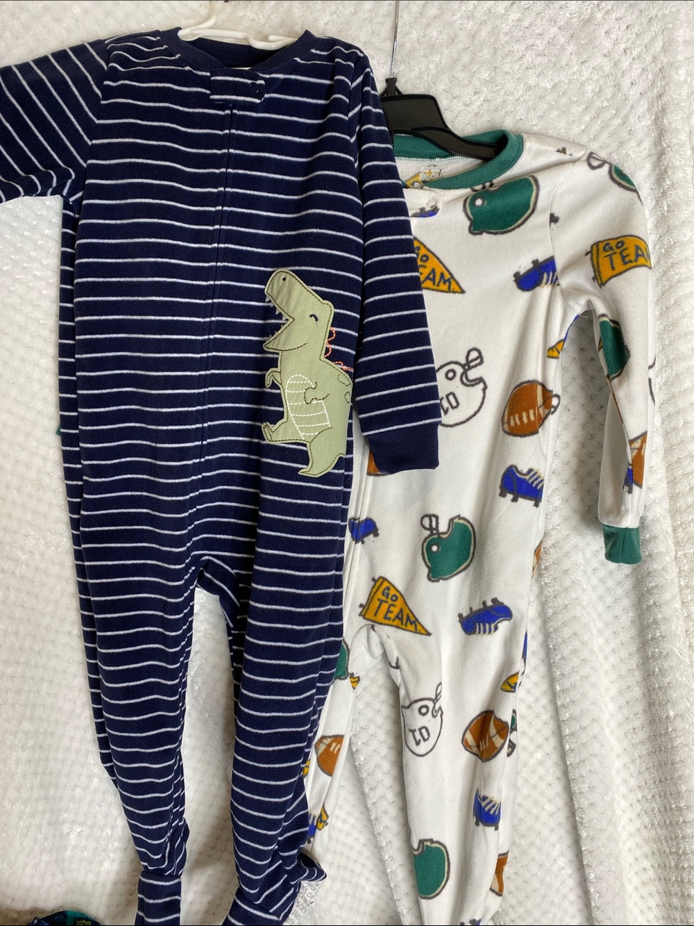 Carter's Dino Stripe and Sports Football theme Footie pajamas bundle